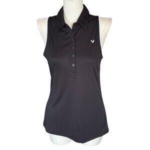 Callaway Black Collared Sleeveless 1/4-Button Pullover Top Women's Sz S